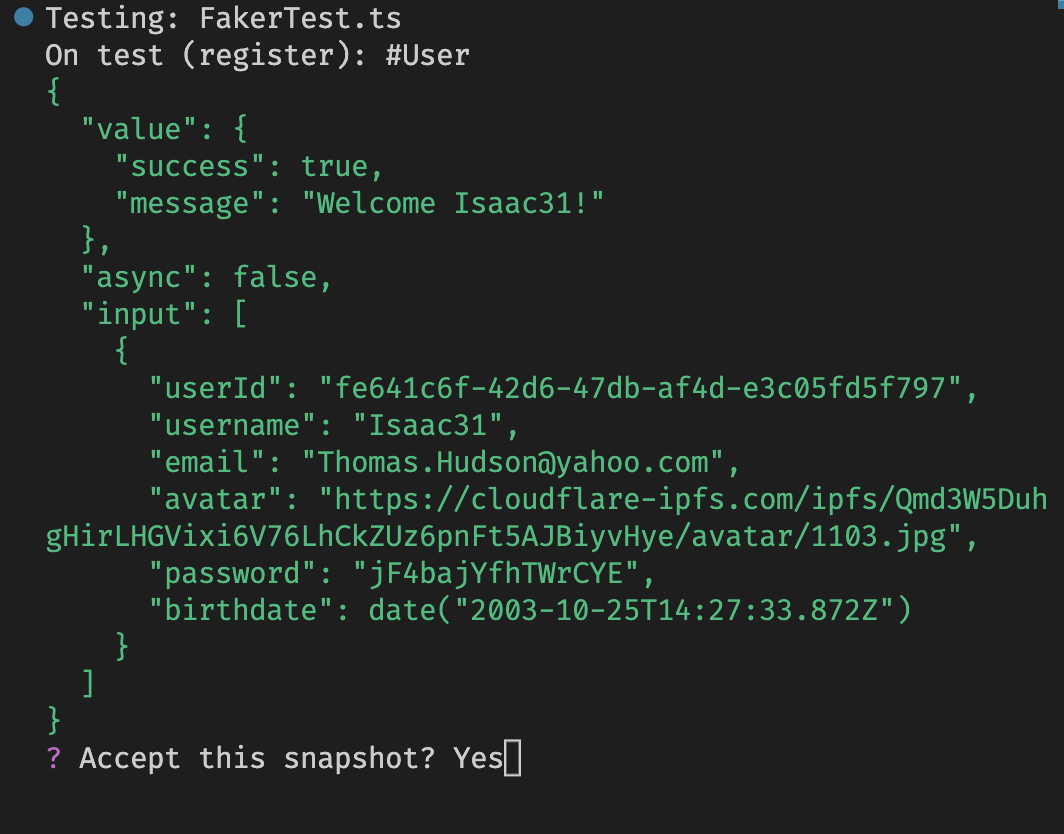 An example of the snapshot functionality where the code is modified and the snapshot fails due to a renamed attribute